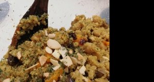 Pantry Curried Quinoa with Garbanzo Beans and Roasted Peppers