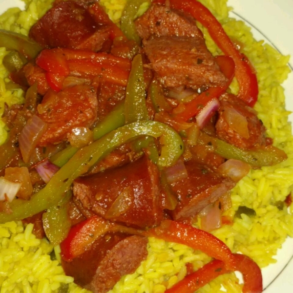 Spicy Yellow Rice and Smoked Sausage