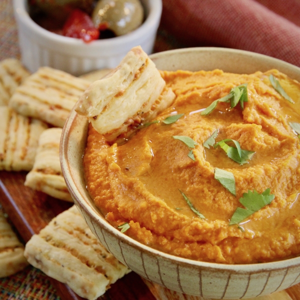 Healthy Halloween Roasted Red Pepper Hummus
