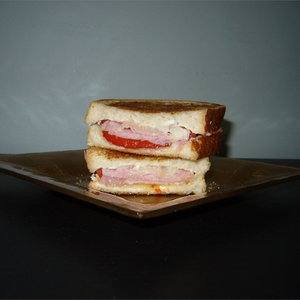 Grilled Roasted Red Pepper and Ham Sandwich