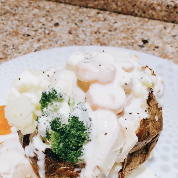 Chicken Stuffed Potatoes with Alfredo Sauce