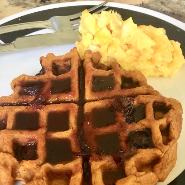 Sweet Potato Waffles with Cranberry Maple Syrup