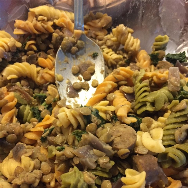 Vegan Lentil, Kale, and Red Onion Pasta