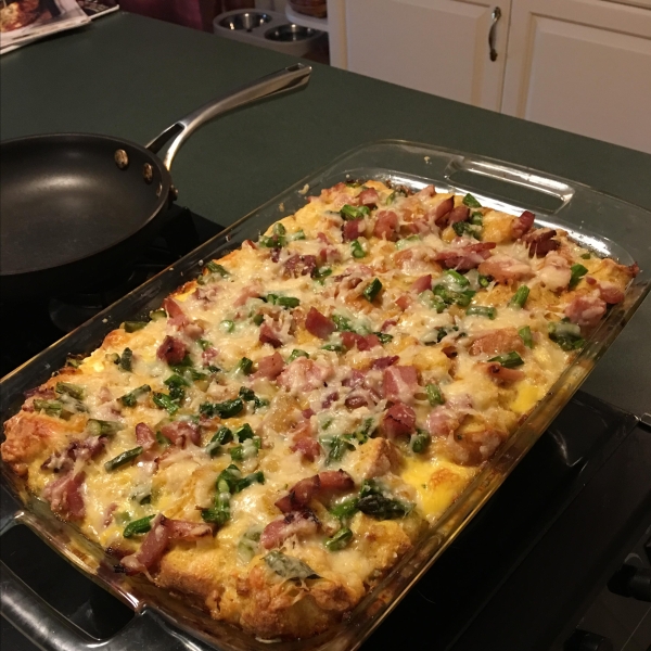 Ham, Asparagus, and Goat Cheese Strata