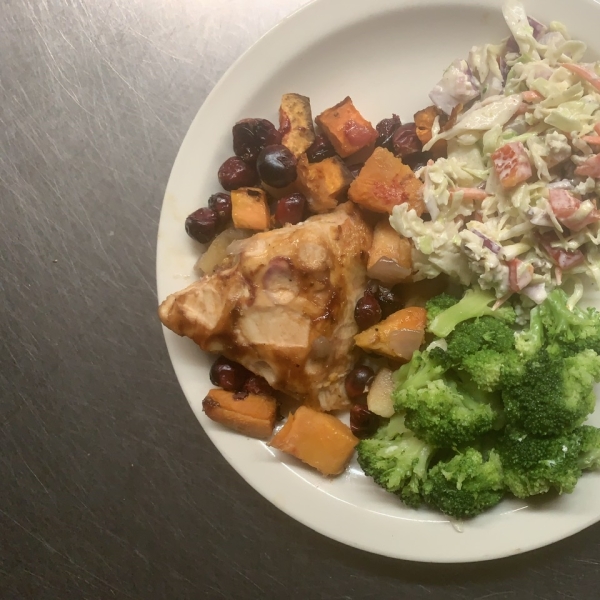 Baked BBQ Chicken with Sweet Potato and Cranberries