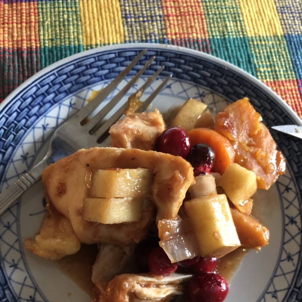 Baked BBQ Chicken with Sweet Potato and Cranberries