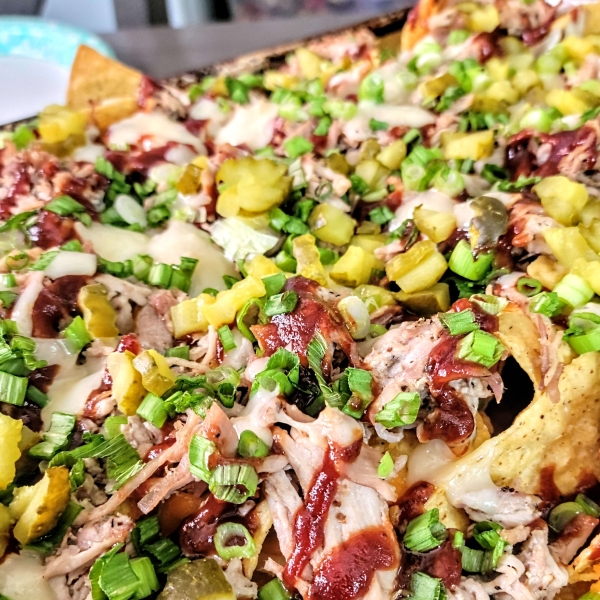 Baked BBQ Pulled Pork Nachos