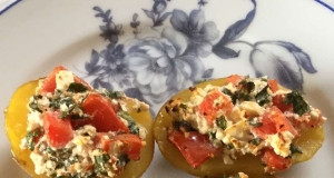 Baked Potatoes with Ramps and Feta