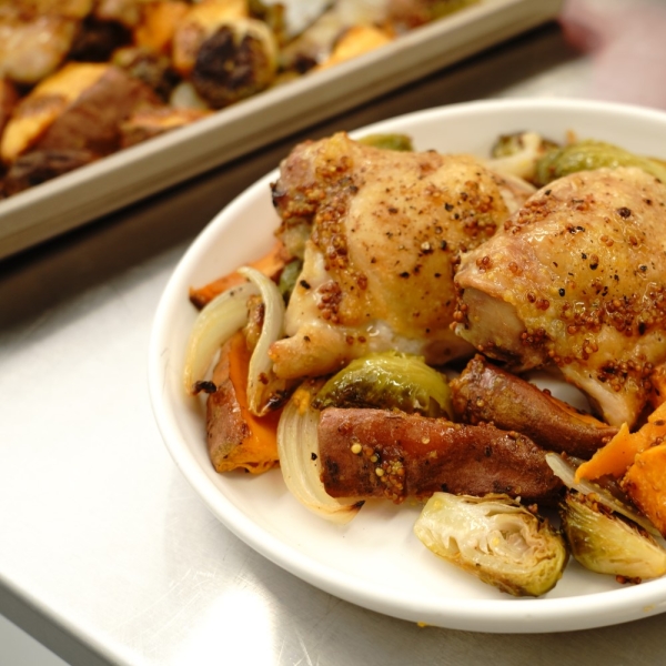 Sheet Pan Chicken and Veggies with Mustard Vinaigrette