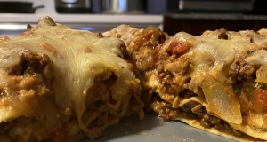 Spicy Beef and Bean Enchilada Pie