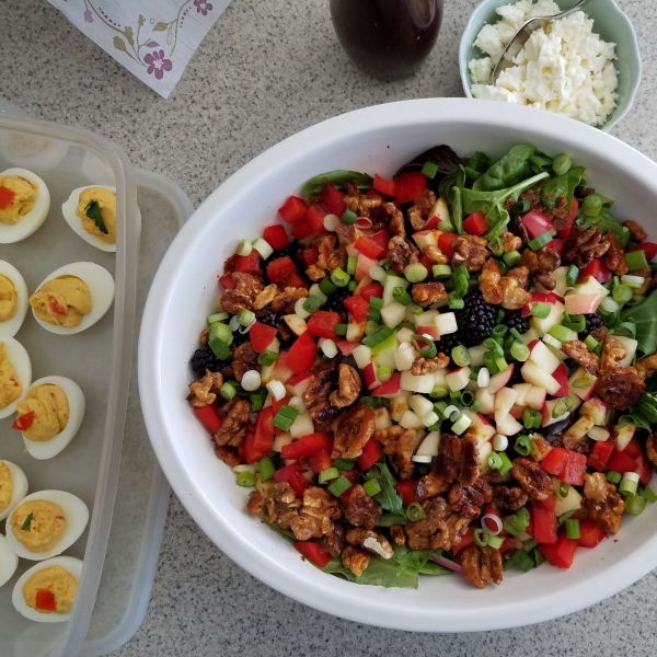 Spinach Salad with Apple, Honey-Roasted Walnuts, and Blackberry Vinaigrette