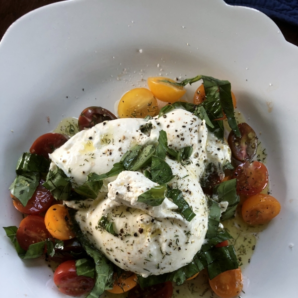 Roasted Tomatoes and Burrata Caprese Salad