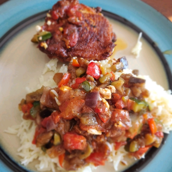 Mediterranean Chicken Medley with Eggplant and Feta