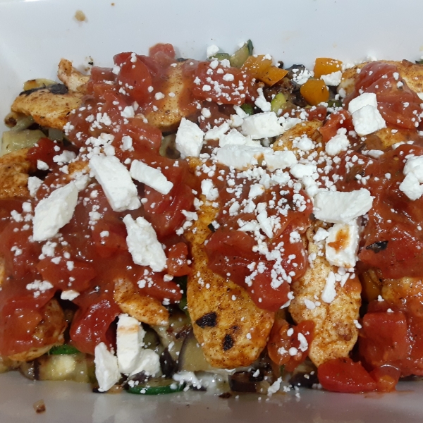 Mediterranean Chicken Medley with Eggplant and Feta