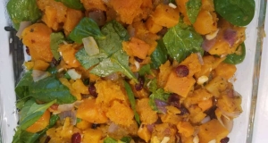 Roasted Butternut Squash with Onions, Spinach, and Cranberries