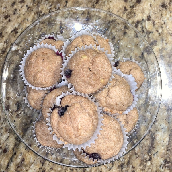 No-Sugar-Added Blueberry and Banana Wheat Muffins