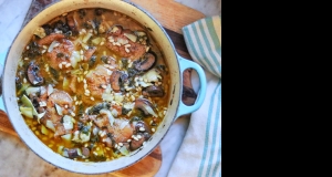 Chicken Thighs with Plum Tomatoes, Spinach, Mushrooms, and Artichoke Hearts