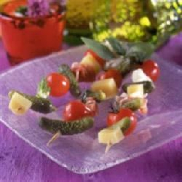 Ham and Cheese Skewers with Crunchy Maille® Cornichons