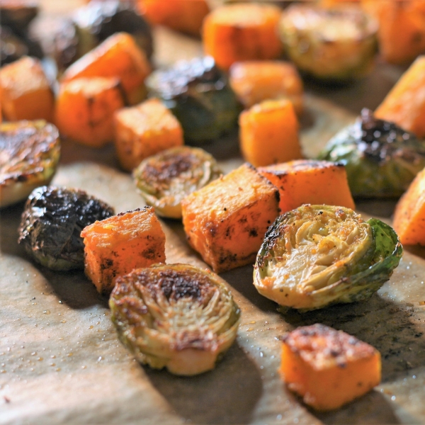 Sheet Pan Vegan Roasted Brussels Sprouts and Butternut Squash