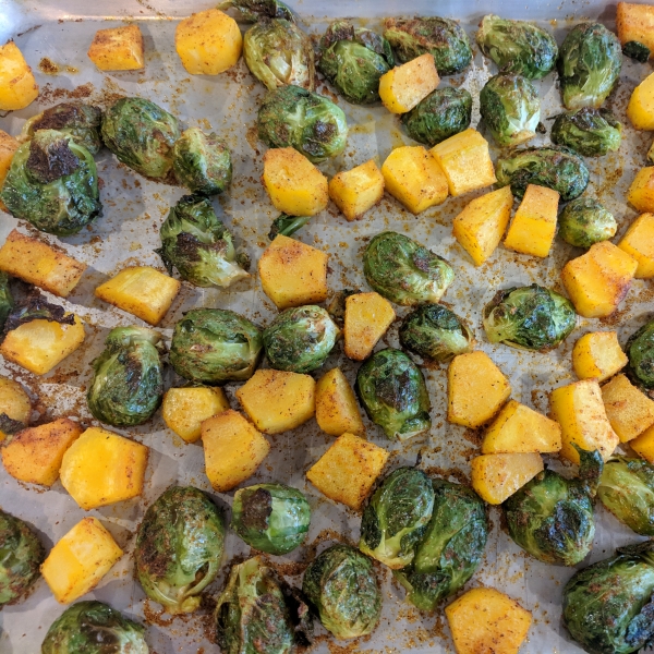 Sheet Pan Vegan Roasted Brussels Sprouts and Butternut Squash