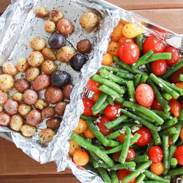 Vegan Green Bean, Tomato, and Basil Sheet Pan Dinner