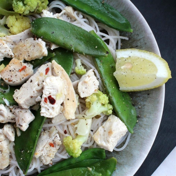 Lemon Chicken and Snow Pea Noodle Bowls