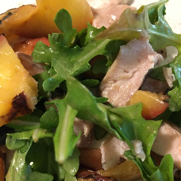 Grilled Chicken, Peach, and Arugula Salad