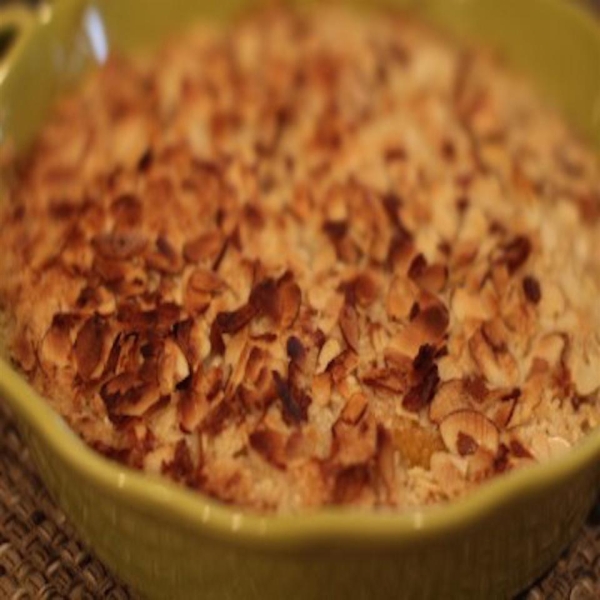 Paleo Peach Crisp with Coconut and Slivered Almonds