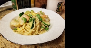 Garlicky Shrimp Primavera with Shishito Peppers