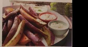 Roasted Rainbow Sweet Potatoes with Dipping Sauce 2 Ways