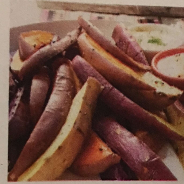Roasted Rainbow Sweet Potatoes with Dipping Sauce 2 Ways