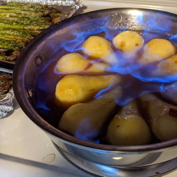 Poached Pears with Apricot Sauce