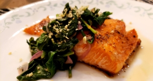 Honey Lemon Glazed Salmon with Spinach Saute