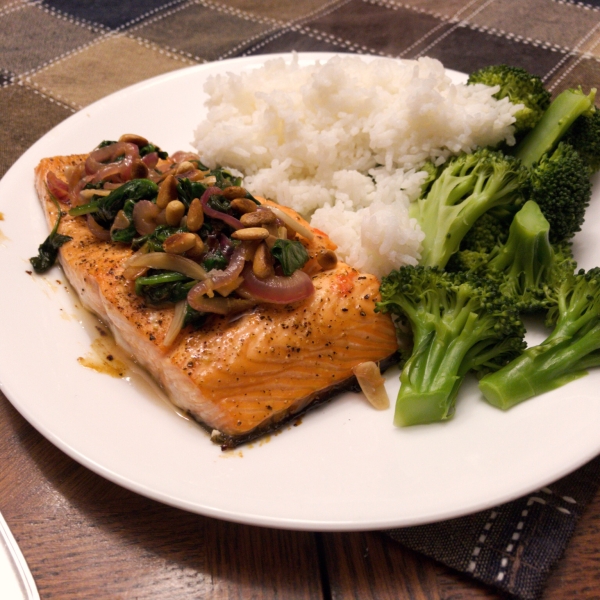 Honey Lemon Glazed Salmon with Spinach Saute
