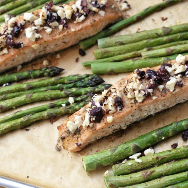 Greek Sheet Pan Salmon and Asparagus
