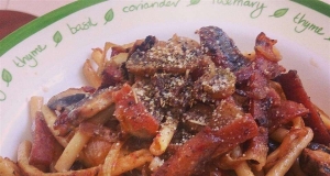Broken Pasta with Mushroom, Onion, and Crispy SPAM®
