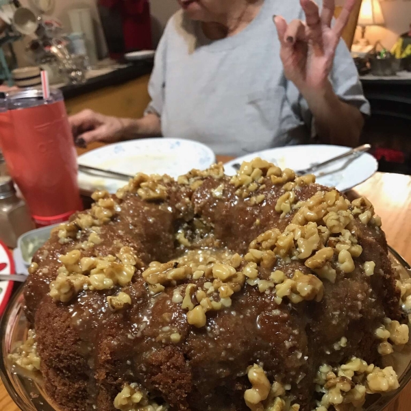 Jim's Apple Raisin Pound Cake with Praline Glaze