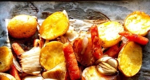 Roasted Potatoes, Onions, and Carrots with Brown Sugar and Balsamic Vinegar