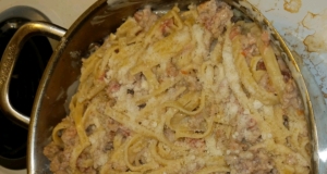 Fettuccine and Sweet Italian Sausage with Light Alfredo Sauce