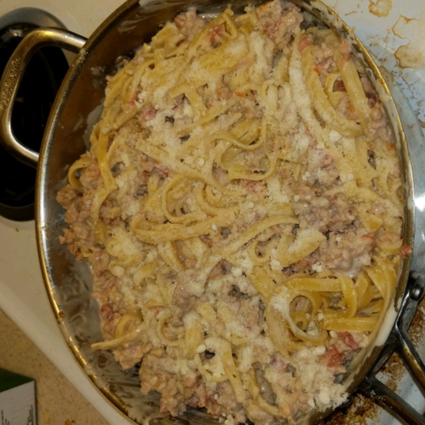 Fettuccine and Sweet Italian Sausage with Light Alfredo Sauce