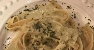 Ancho Chile Fettuccini with Cilantro-Tomatillo Cream Sauce