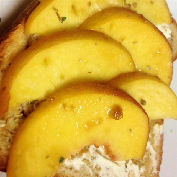Peach Brulee Burrata Bruschetta