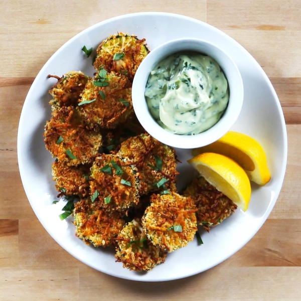 Lemon Parmesan Zucchini Chips with Basil Aioli