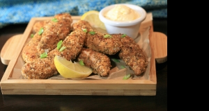 Dukkah-Crusted Chicken Tenders with Lemon-Saffron Aioli