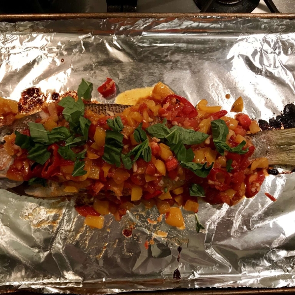 Baked Snapper with Chilies, Ginger and Basil