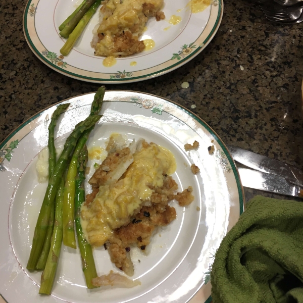 Macadamia-Crusted Sea Bass with Mango Cream Sauce