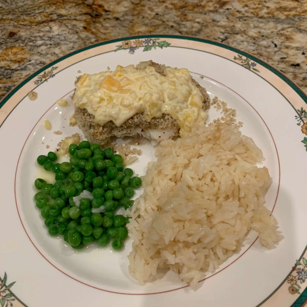 Macadamia-Crusted Sea Bass with Mango Cream Sauce