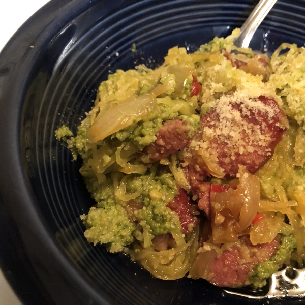 Pesto Spaghetti Squash Skillet with Hillshire Farm® Smoked Sausage