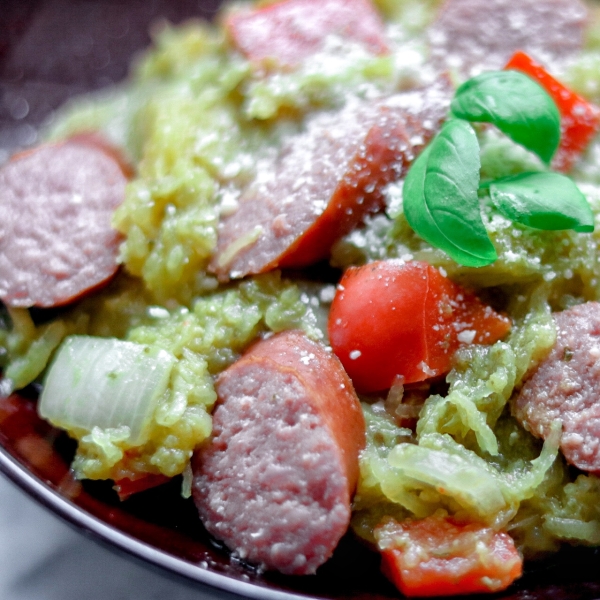 Pesto Spaghetti Squash Skillet with Hillshire Farm® Smoked Sausage