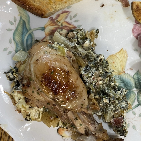Creamy and Crunchy Spinach over Chicken
